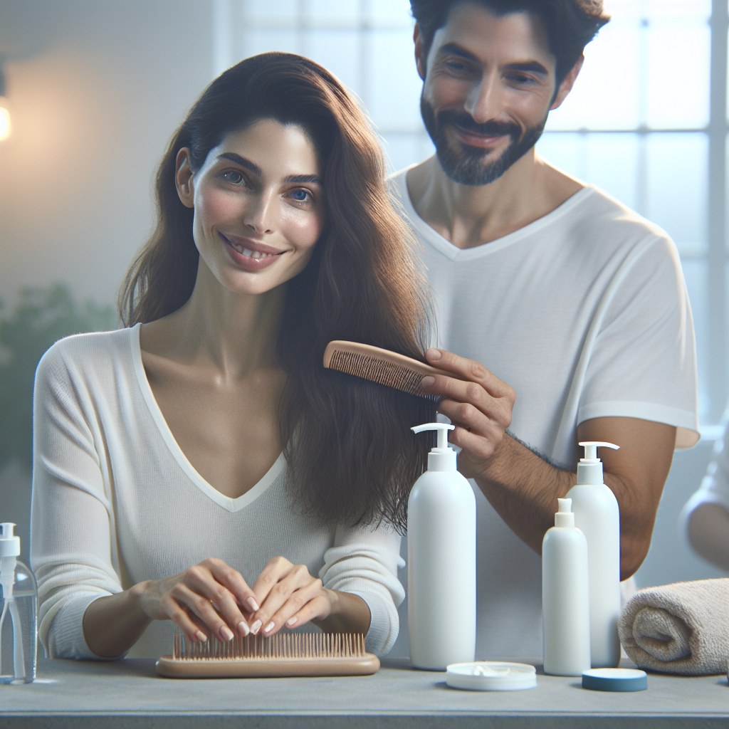 Step-by-step demonstration of the correct usage of leave-in hair conditioner: towel drying hair to semi-wet state, applying product to mid-length and ends, combing with a wide-tooth comb or fingers, and drying hair naturally or with a low-temperature blow dryer.